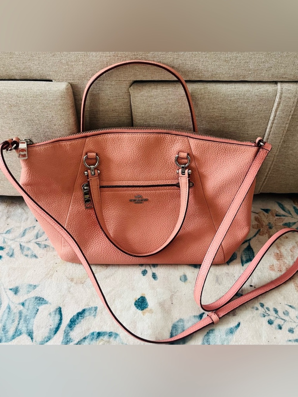 Coach Prarie Satchel Pebbled Leather Tote crossbody blush coral pink EUC